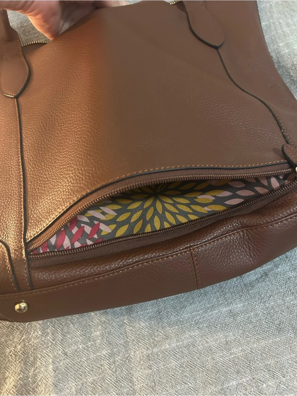 Lodis Chestnut Brown Leather Tote with Gold Accents